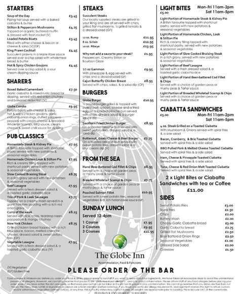 the tamworth hotel menu.